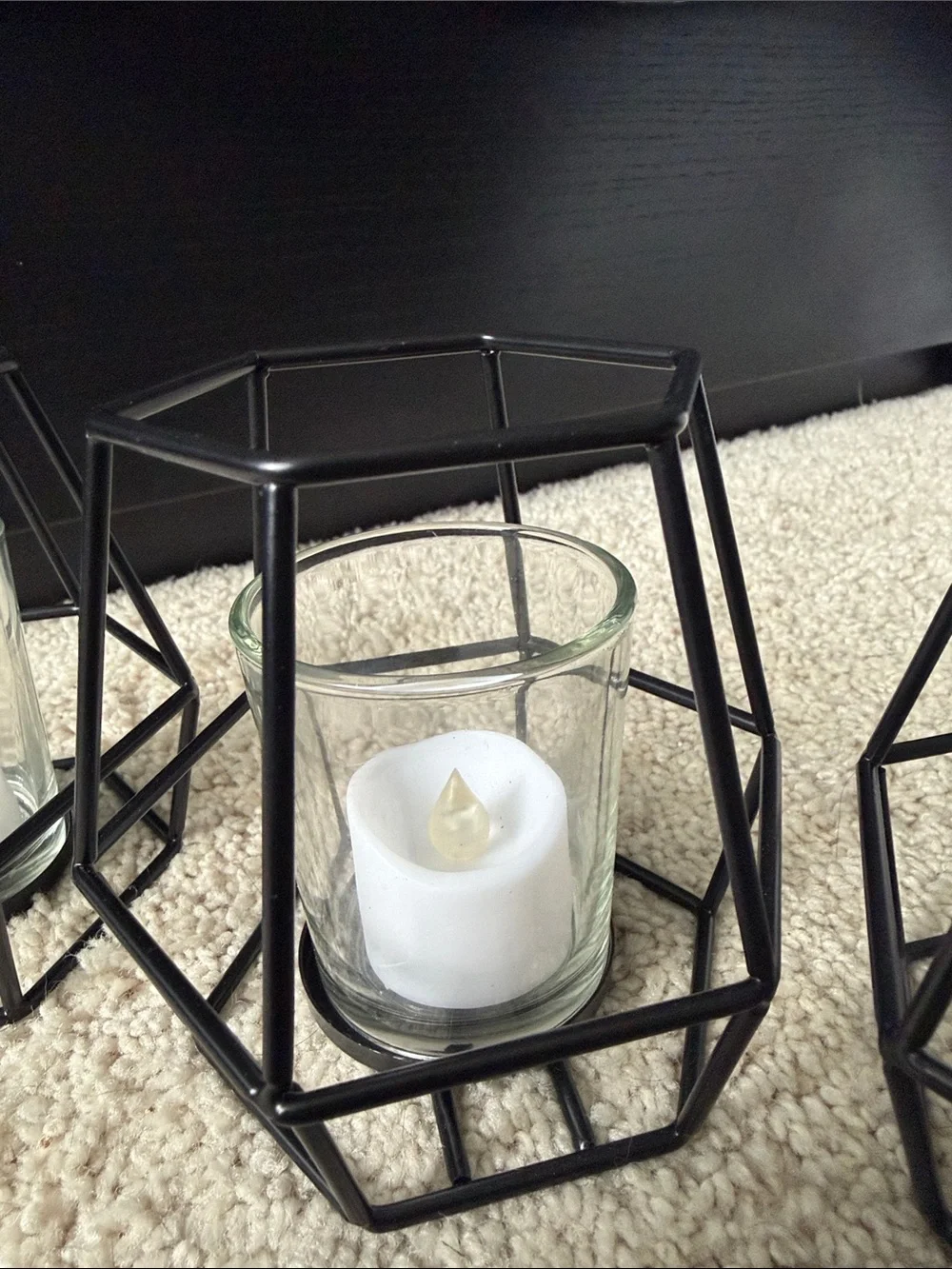Geometric Black Metal Candle Holder Trio - Home Accents